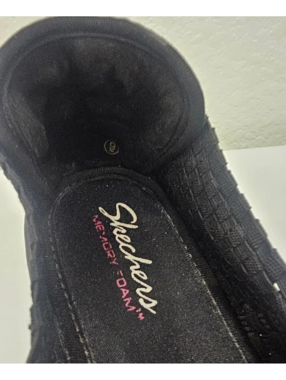 Skechers Women’s Size 9 Black Woven Memory Foam Peep Toe Wedge Sandals